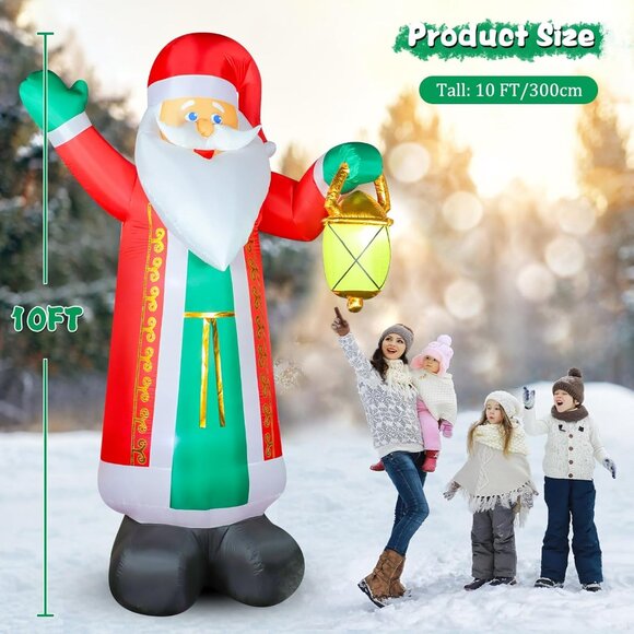 ⚡10 FT Christmas Inflatable Santa Claus with Lantern & Green Glove Outdoor Decor - Picture 2 of 6
